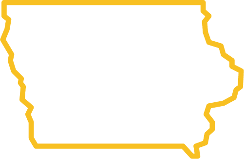 Outline map of Iowa, illustrating the Bettendorf area