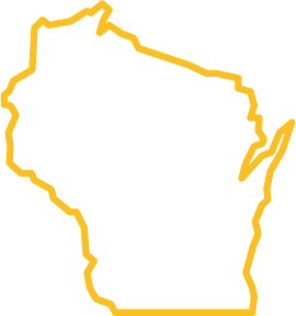 Outline map of Wisconsin, illustrating the Madison area