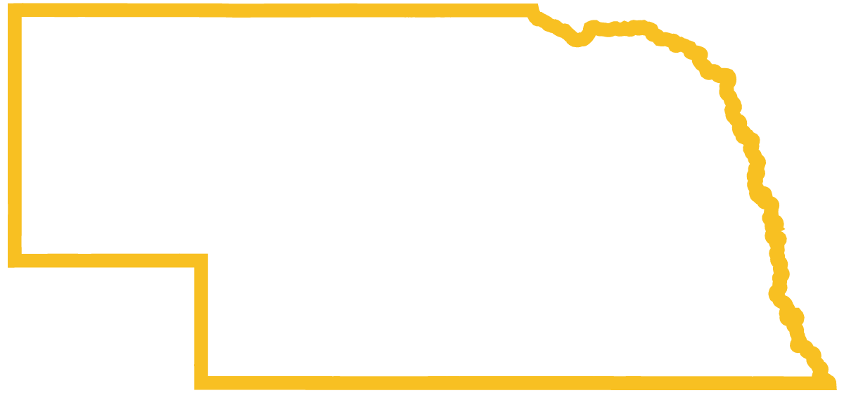 Outline map of Nebraska, illustrating the Omaha area
